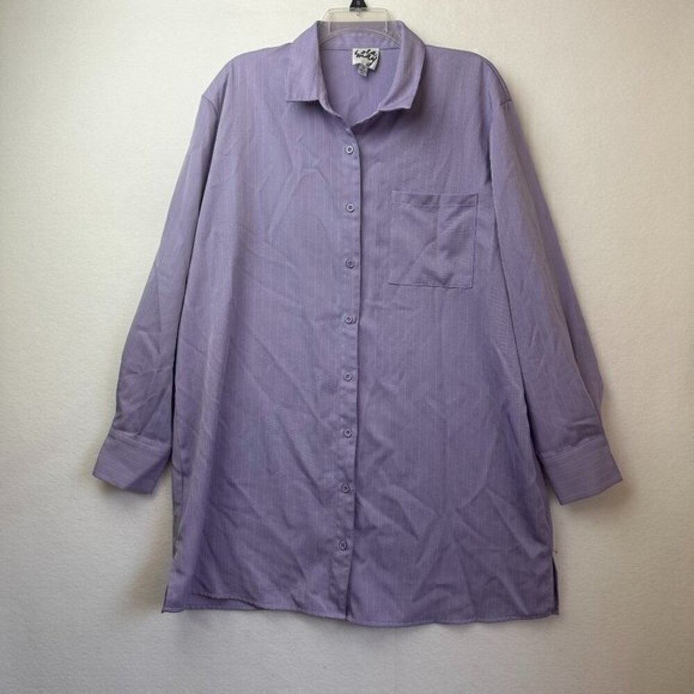 Lola May Lavender Pinstripe Longline Button Down Shirt Tunic Purple‎ Size 14